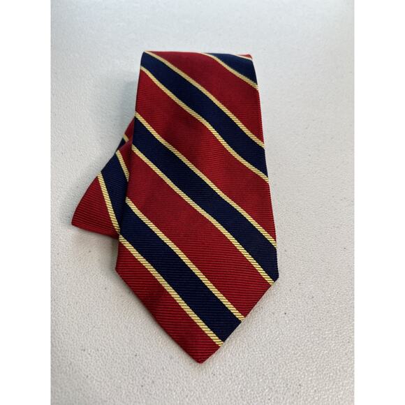 Façonnable Hand Made Red with Blue and Gold Striped 100% Silk Designer Tie - Picture 1 of 8
